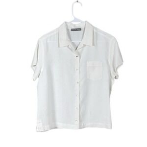 Kate Hill Womens Linen Button Down Shirt LP Coastal Minimalist Lagom White Basic